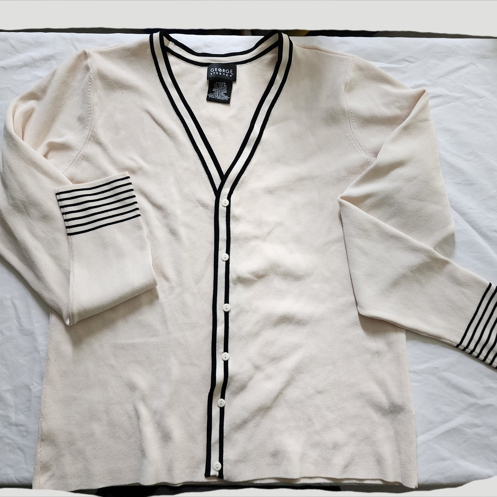 George Petite Cream Cardigan with Black Trim